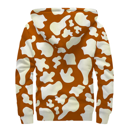 Chocolate And Milk Cow Print Sherpa Lined Zip Up Hoodie