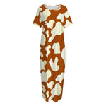 Chocolate And Milk Cow Print Short Sleeve Long Nightdress