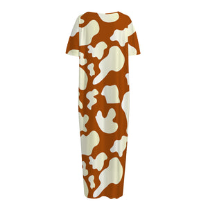 Chocolate And Milk Cow Print Short Sleeve Long Nightdress