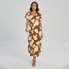 Chocolate And Milk Cow Print Short Sleeve Maxi Dress