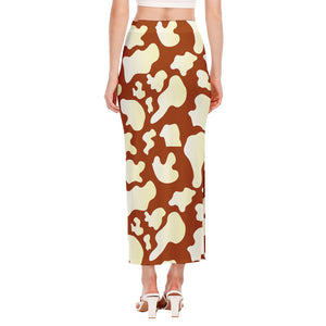 Chocolate And Milk Cow Print Side Slit Maxi Skirt