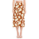 Chocolate And Milk Cow Print Side Slit Midi Skirt