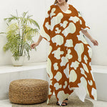 Chocolate And Milk Cow Print Silk V-Neck Kaftan Dress