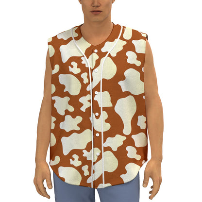 Chocolate And Milk Cow Print Sleeveless Baseball Jersey