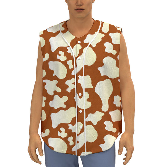 Chocolate And Milk Cow Print Sleeveless Baseball Jersey