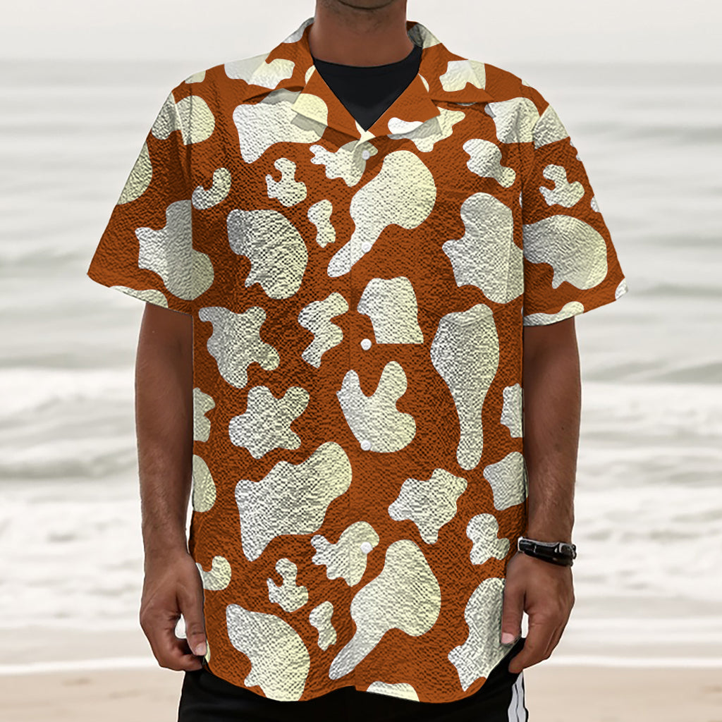 Chocolate And Milk Cow Print Textured Short Sleeve Shirt