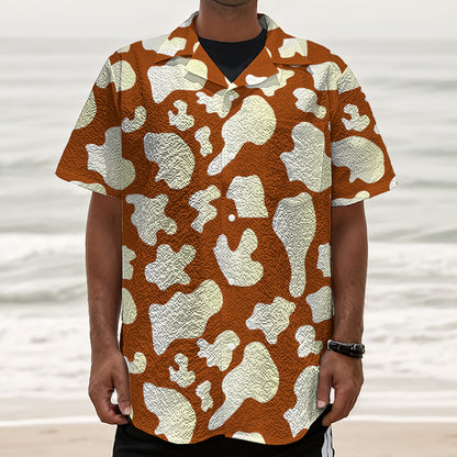 Chocolate And Milk Cow Print Textured Short Sleeve Shirt
