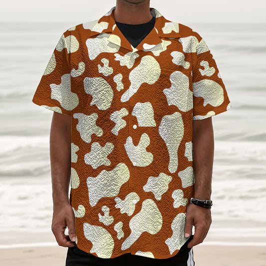 Chocolate And Milk Cow Print Textured Short Sleeve Shirt
