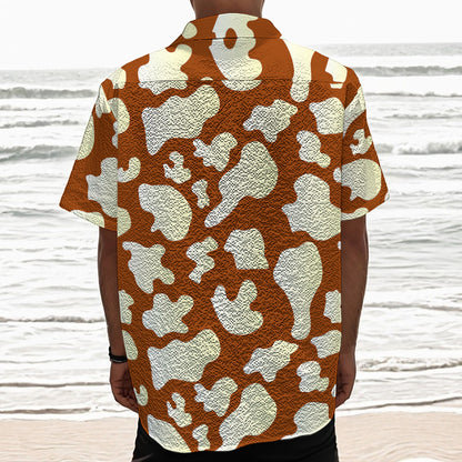 Chocolate And Milk Cow Print Textured Short Sleeve Shirt