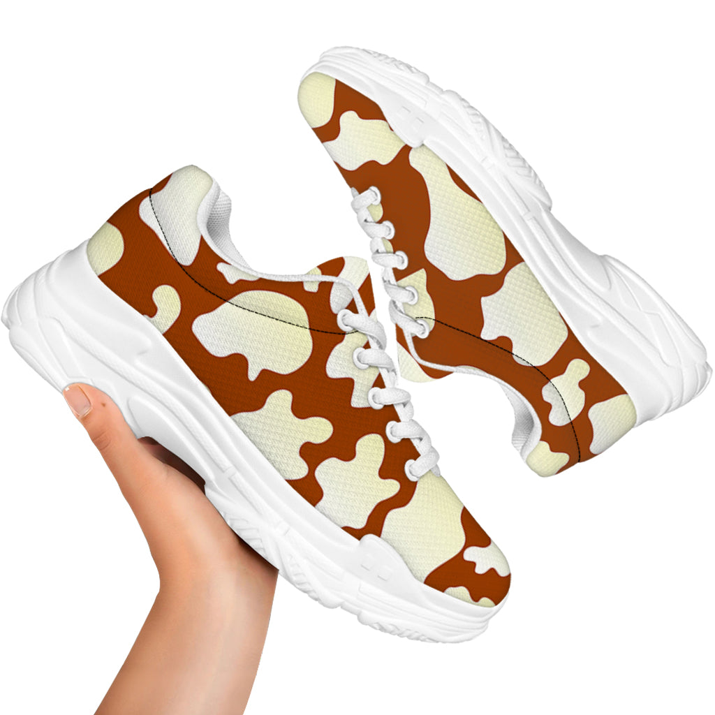 Chocolate And Milk Cow Print White Chunky Shoes