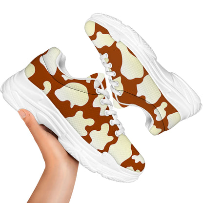 Chocolate And Milk Cow Print White Chunky Shoes