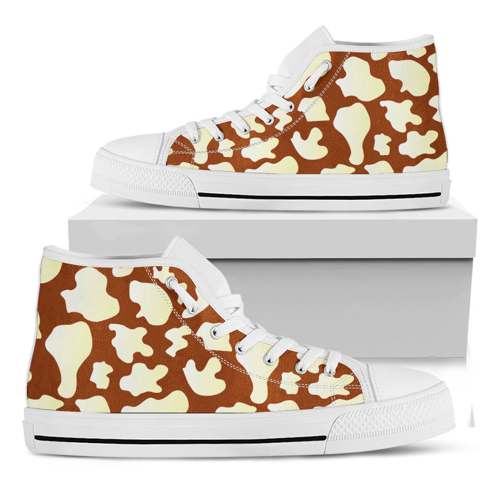 Chocolate And Milk Cow Print White High Top Sneakers