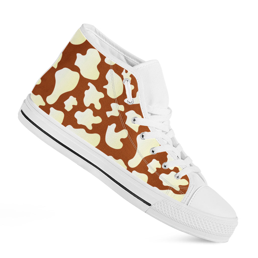 Chocolate And Milk Cow Print White High Top Sneakers