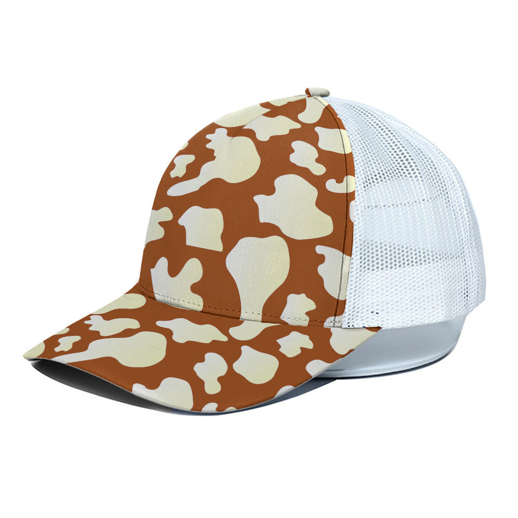 Chocolate And Milk Cow Print White Mesh Trucker Cap