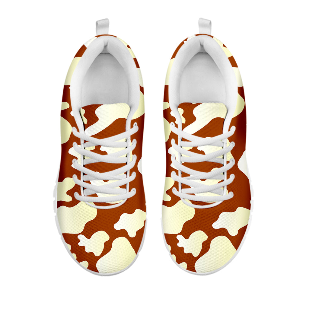 Chocolate And Milk Cow Print White Running Shoes