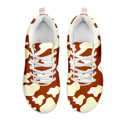 Chocolate And Milk Cow Print White Running Shoes