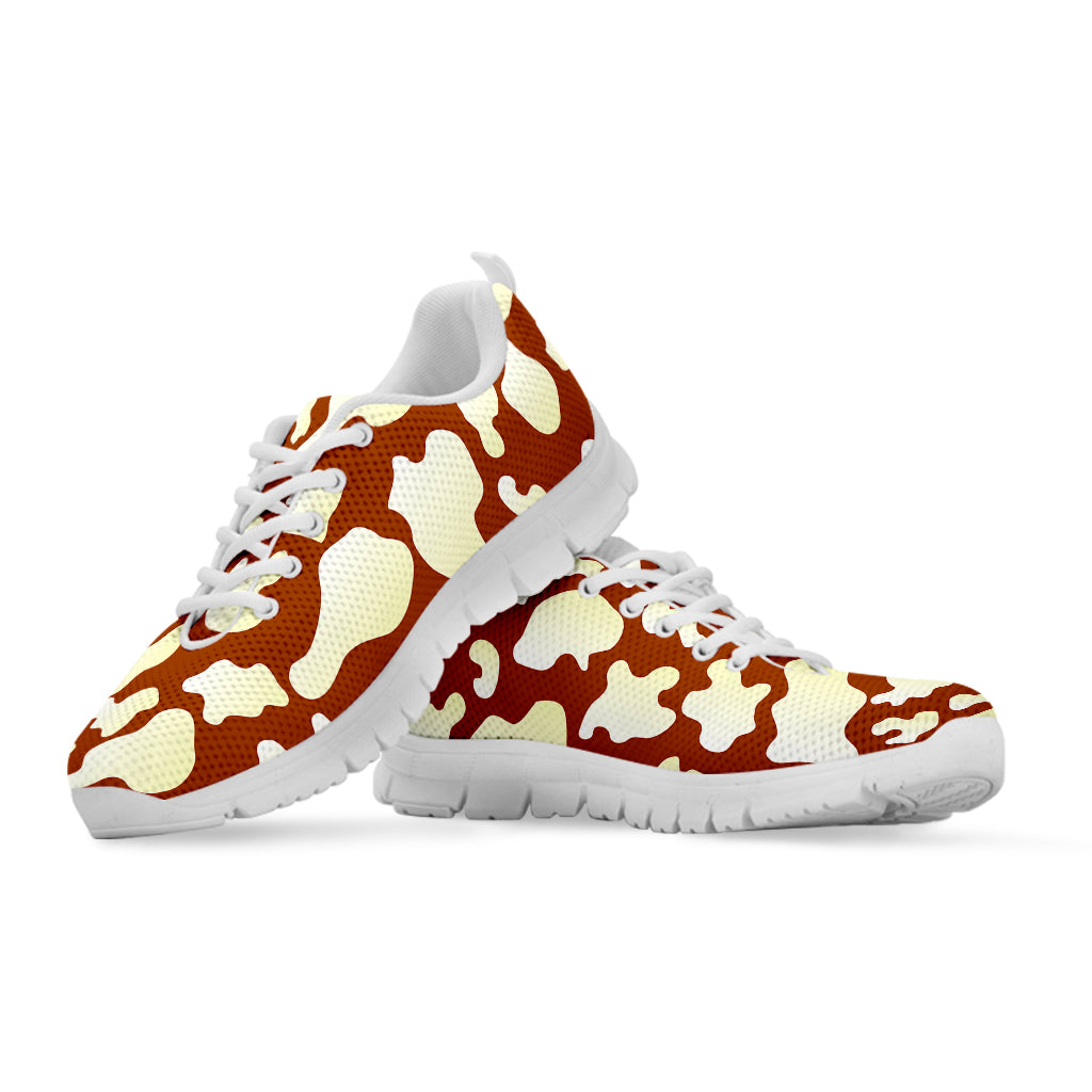Chocolate And Milk Cow Print White Running Shoes