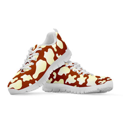 Chocolate And Milk Cow Print White Running Shoes