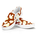 Chocolate And Milk Cow Print White Slip On Sneakers