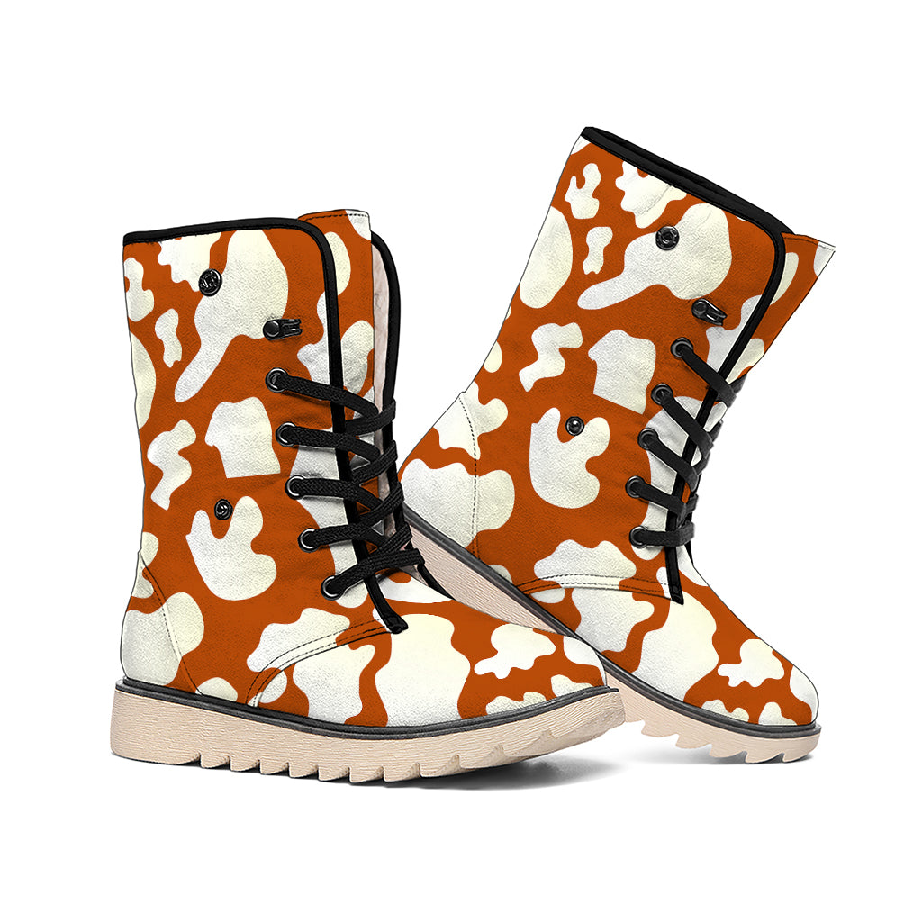 Chocolate And Milk Cow Print Winter Boots