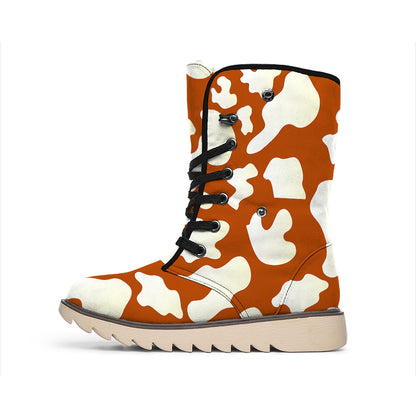 Chocolate And Milk Cow Print Winter Boots