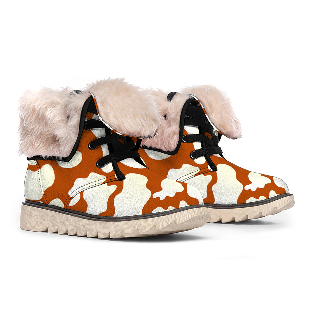 Chocolate And Milk Cow Print Winter Boots