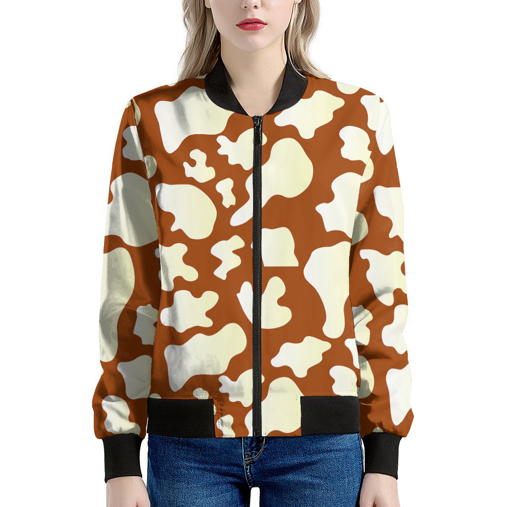 Chocolate And Milk Cow Print Women's Bomber Jacket