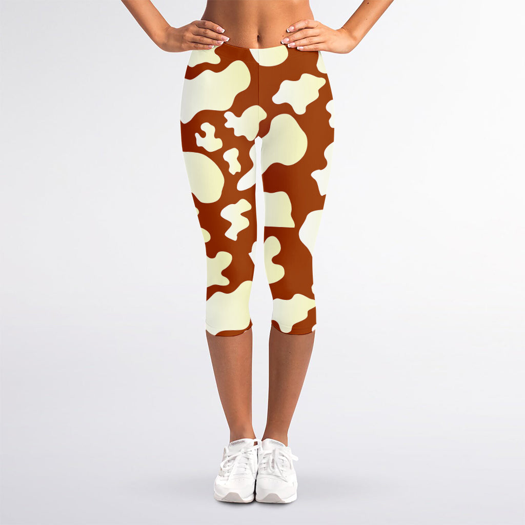 Chocolate And Milk Cow Print Women's Capri Leggings