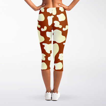 Chocolate And Milk Cow Print Women's Capri Leggings