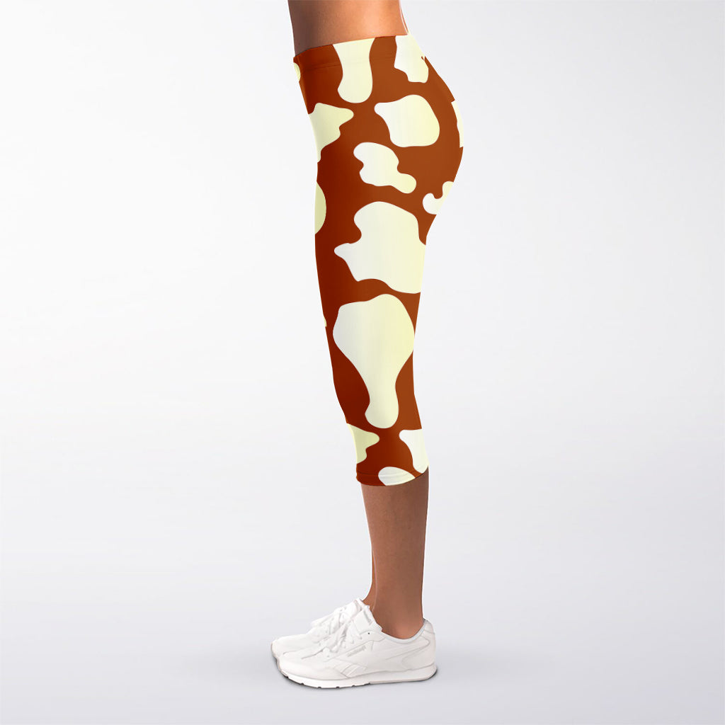 Chocolate And Milk Cow Print Women's Capri Leggings