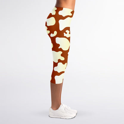 Chocolate And Milk Cow Print Women's Capri Leggings