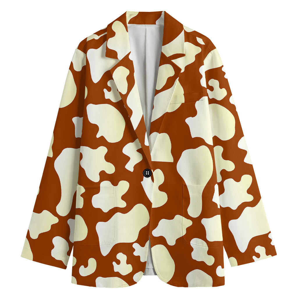 Chocolate And Milk Cow Print Women's Cotton Blazer