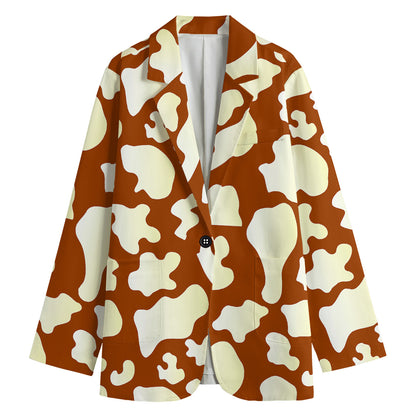 Chocolate And Milk Cow Print Women's Cotton Blazer