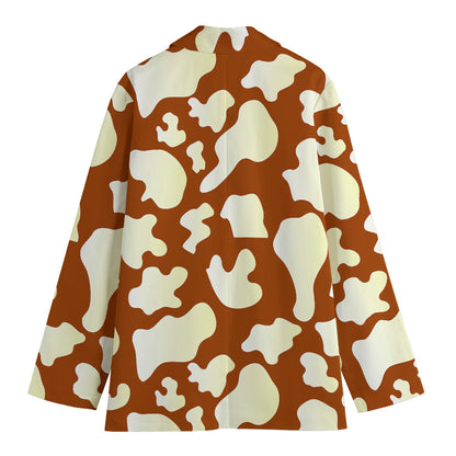 Chocolate And Milk Cow Print Women's Cotton Blazer