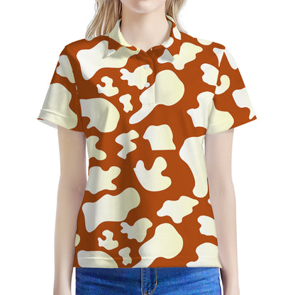 Chocolate And Milk Cow Print Women's Polo Shirt