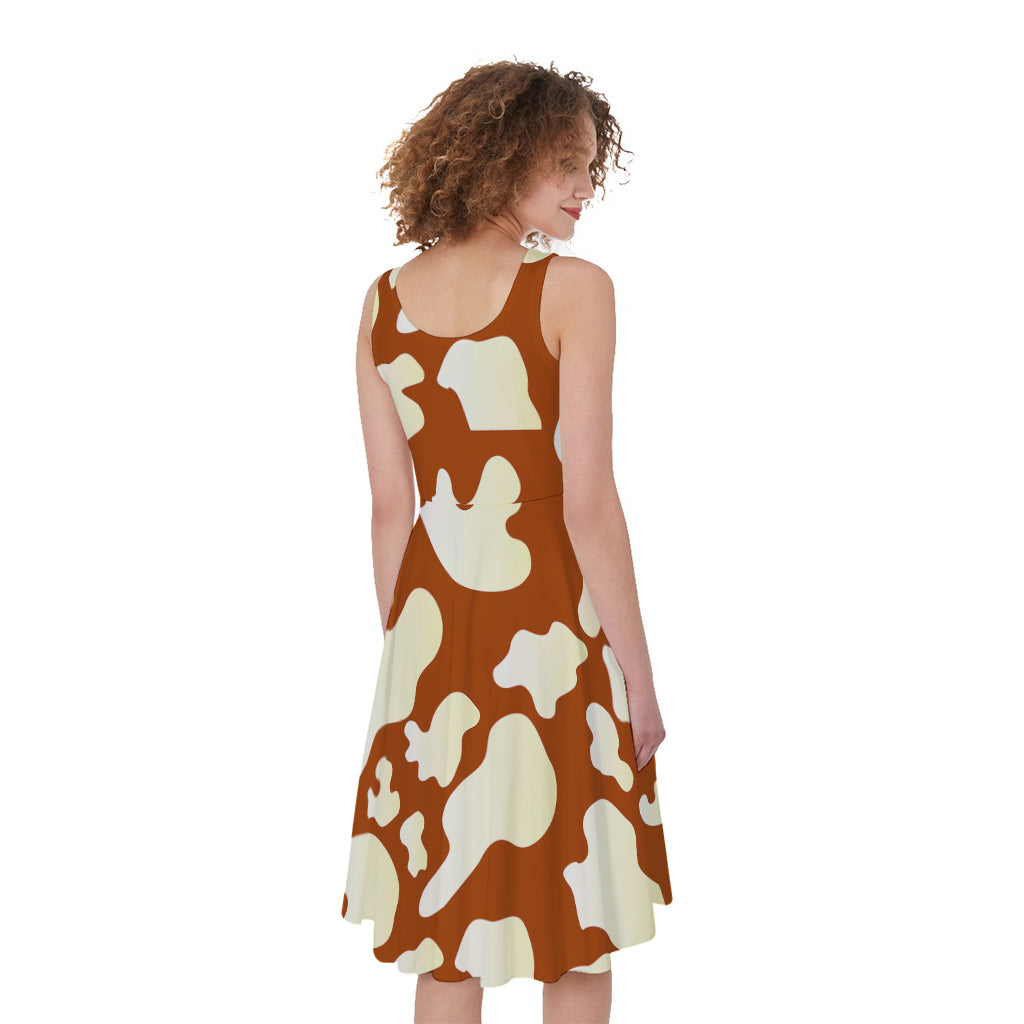 Chocolate And Milk Cow Print Women's Sleeveless Dress