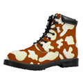 Chocolate And Milk Cow Print Padded Collar Lace Up Boots