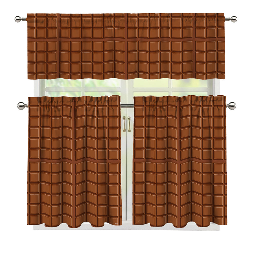 Chocolate Bar Pattern Print 3 Piece Kitchen Curtains