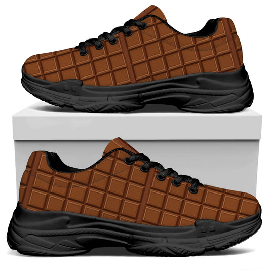 Chocolate Bar Pattern Print Black Chunky Shoes