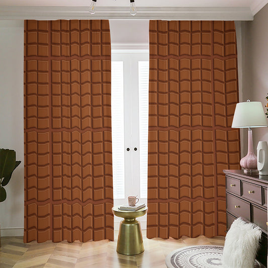 Chocolate Bar Pattern Print Blackout Pencil Pleat Curtains