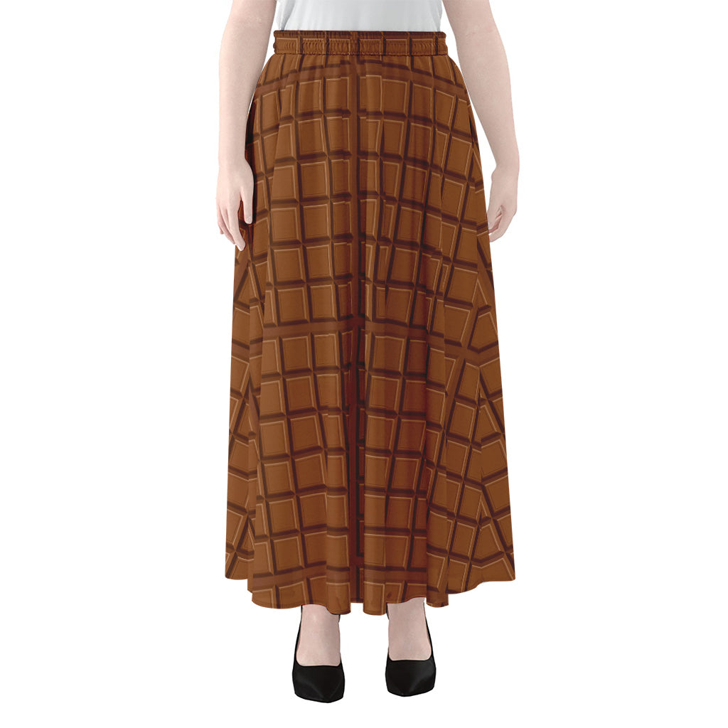 Chocolate Bar Pattern Print Chiffon Maxi Skirt