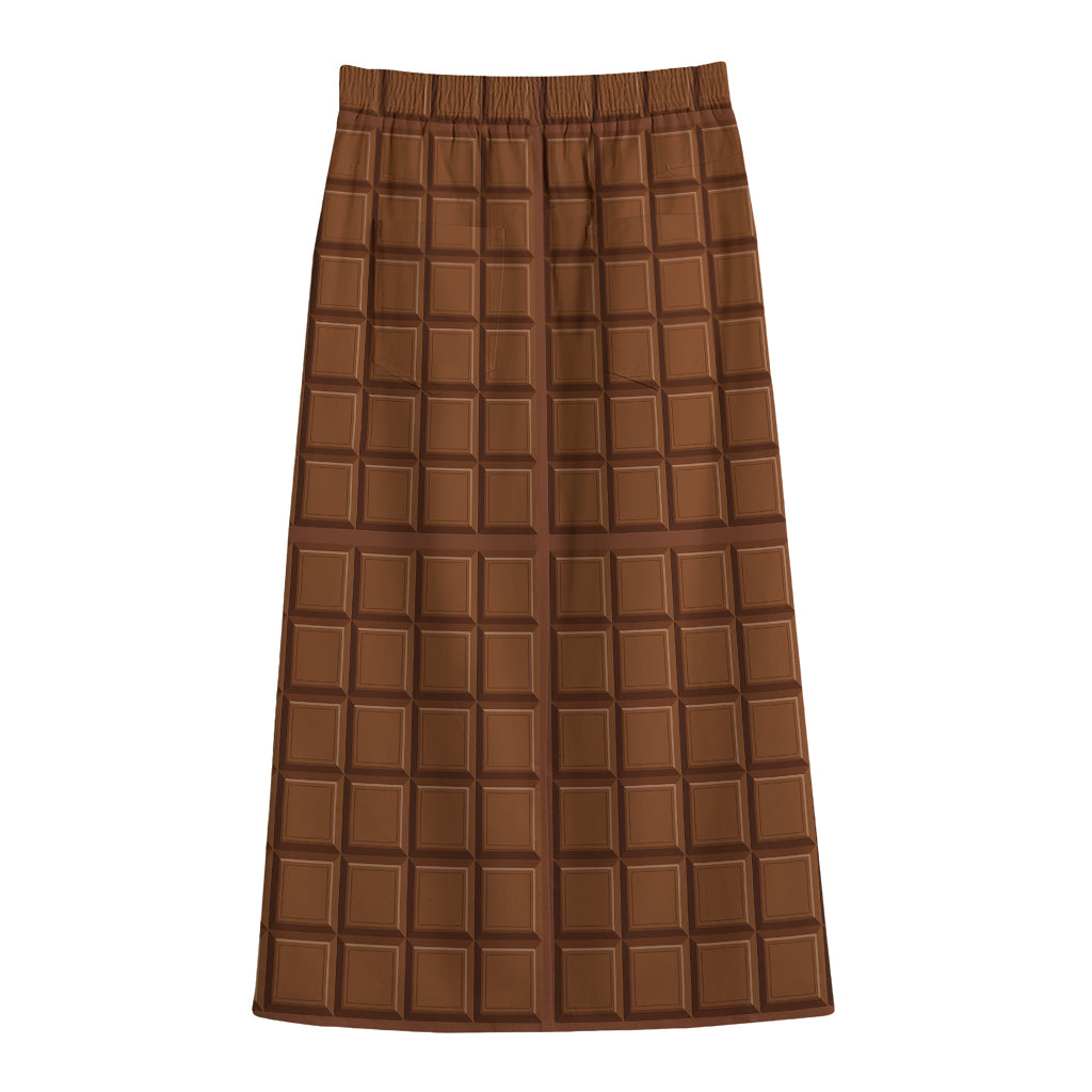 Chocolate Bar Pattern Print Cotton Front Slit Maxi Skirt