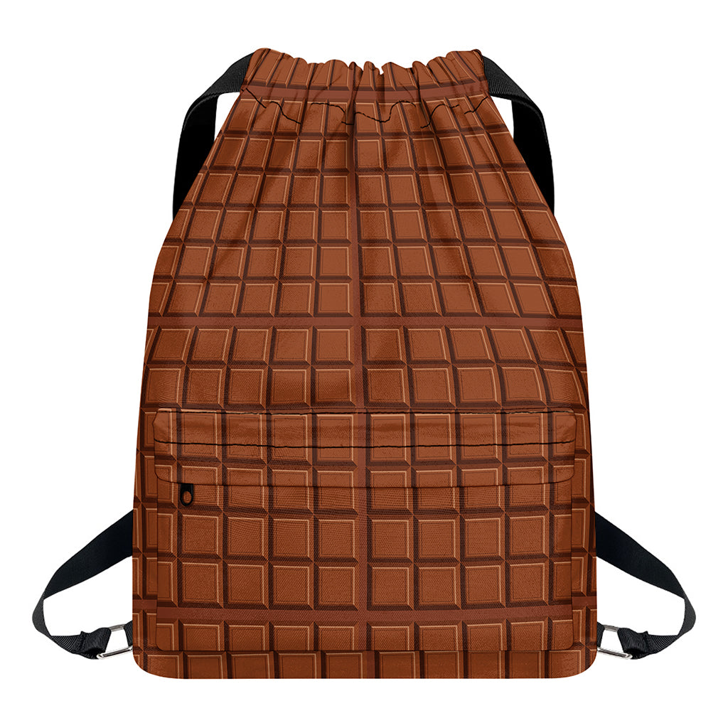 Chocolate Bar Pattern Print Drawstring Backpack