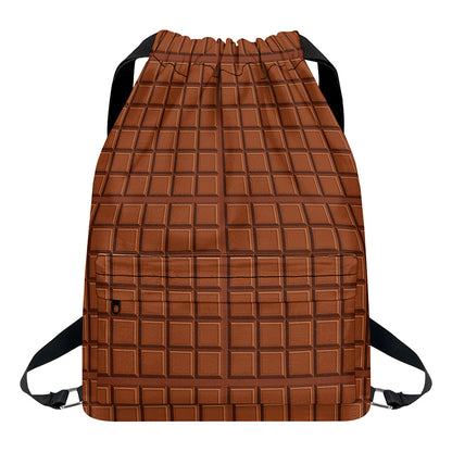 Chocolate Bar Pattern Print Drawstring Backpack