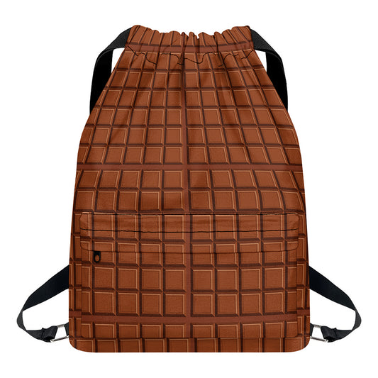 Chocolate Bar Pattern Print Drawstring Backpack