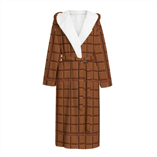Chocolate Bar Pattern Print Hooded Bathrobe
