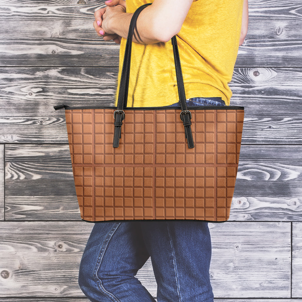 Chocolate Bar Pattern Print Leather Tote Bag