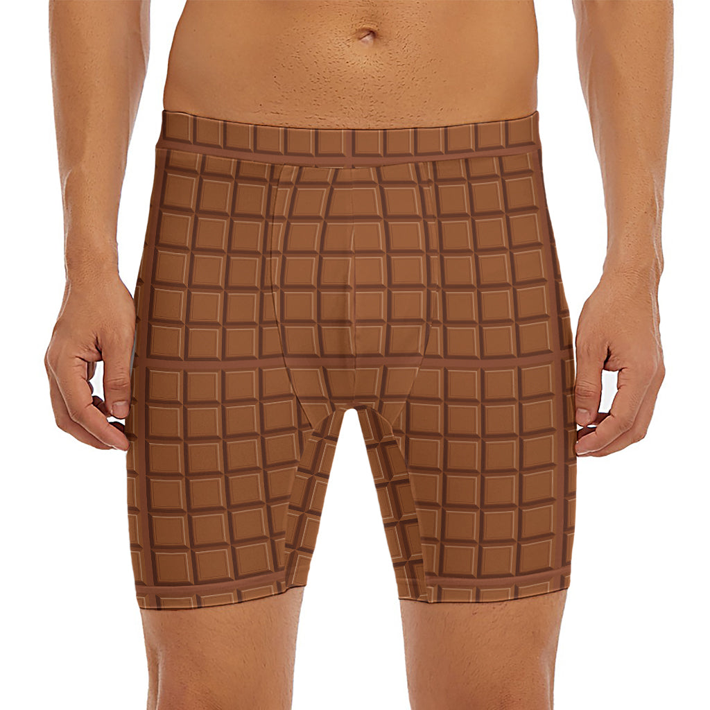 Chocolate Bar Pattern Print Men's Long Boxer Briefs