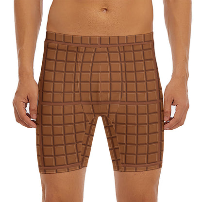 Chocolate Bar Pattern Print Men's Long Boxer Briefs