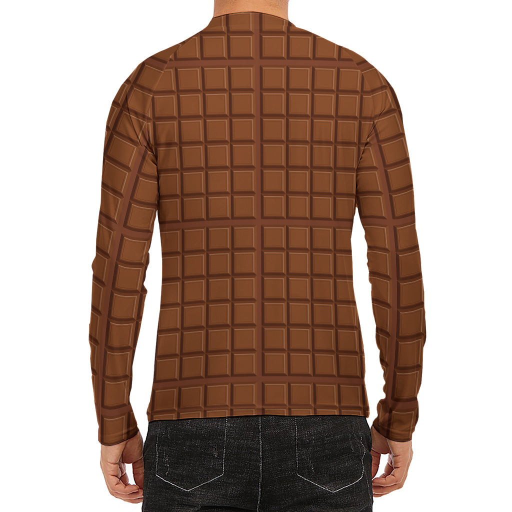 Chocolate Bar Pattern Print Men's Long Sleeve Rash Guard